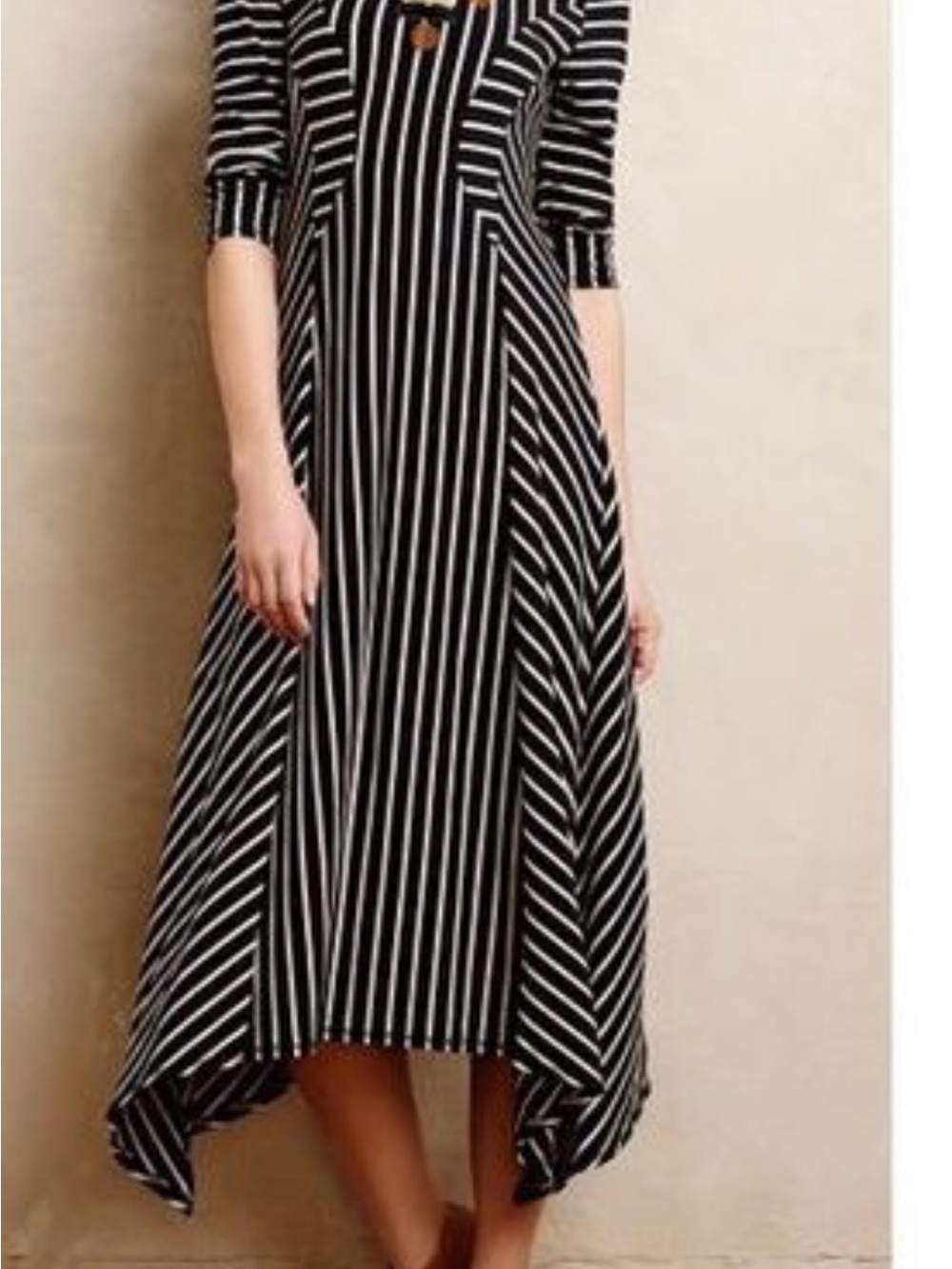 Striped Black and White High-Low Midi Dress